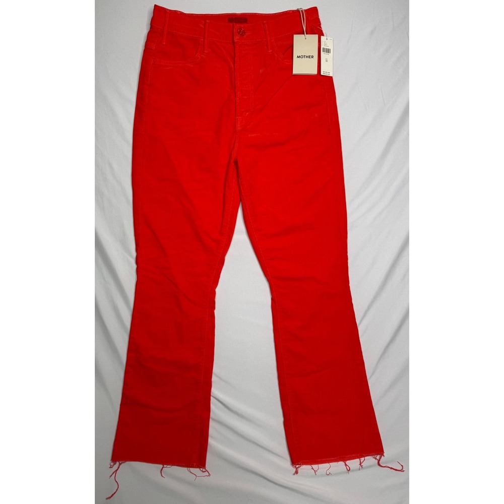 NWT Mother The Hustler Ankle Fray Corduroy Pants Ember Glow Red Orange Size 28